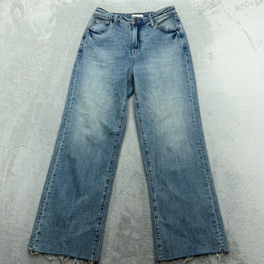 Oliver Logan Jeans Womens 27 Wide Leg High Rise Blue Light Wash Raw Hem Stretch